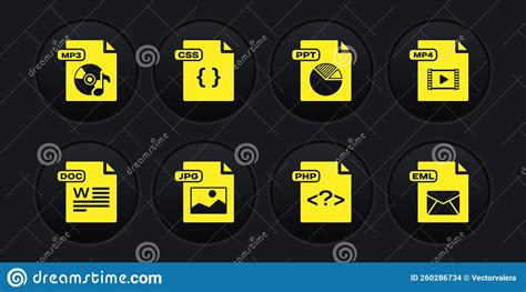 Set Doc File Document Mp Php Ppt Css Eml Y Mp Icono Vector