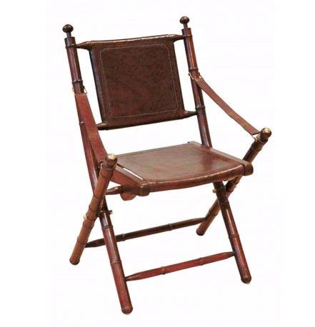 Tr S Belle Chaise Pliante Cuir Marron Bois De Teck Et Laiton Dans