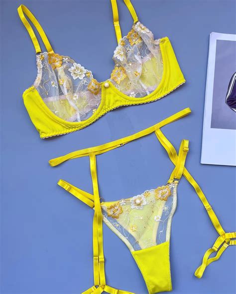 Sexy Lingerie Set Erotic Lingerie Yellow Lingerie Set Sexy Bodysuit Thigh Harness Three