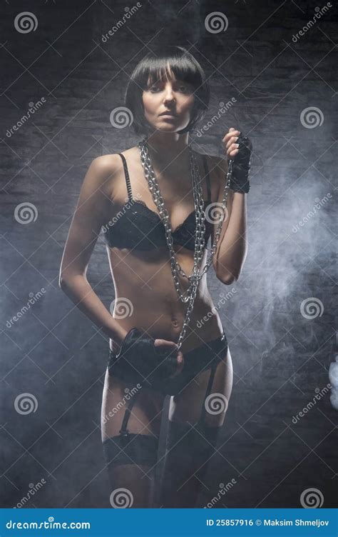 Fashion Shoot Of A Woman In Lingerie And Chains Stock Photo Image Of