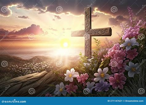 Sunrise on Easter Morning with a Cross and Rays of Light Stock Illustration - Illustration of ...