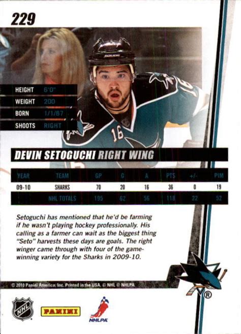 Donruss Sharks Hockey Card Devin Setoguchi Ebay