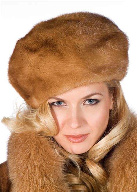 Golden Dyed Mink Fur Hat Golden Mink Beret Madison Avenue Mall Furs