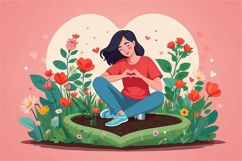 Un Vector De Un Personaje Plantando Semillas De Amor Propio En Un