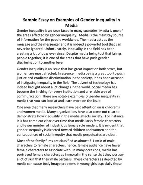 Sample Essay On Examples Of Gender Inequality In Media