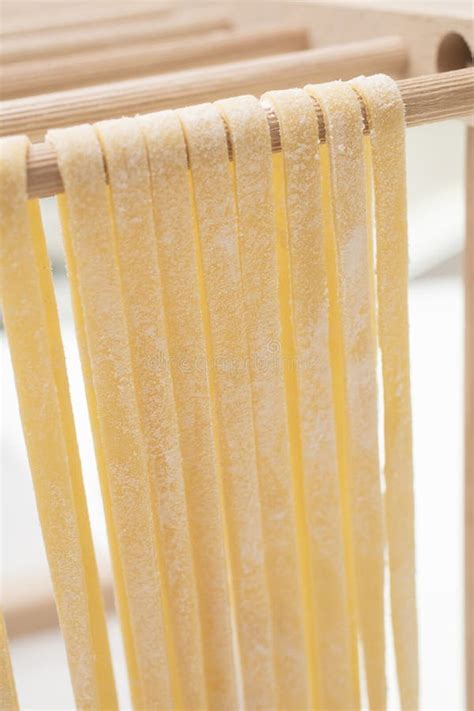 Homemade Spaghetti Drying On A Pasta Rack Stock Image Image Of Making