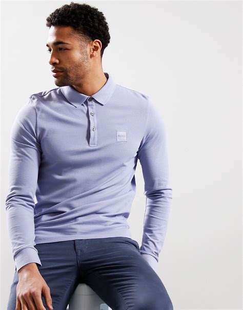 Boss Passerby Long Sleeve Polo Shirt Light Pastel Purple Terraces