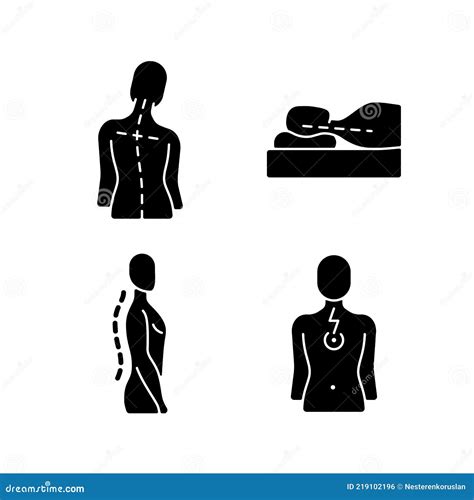 Postural Dysfunction Chalk White Icons Set On Black Background Vector