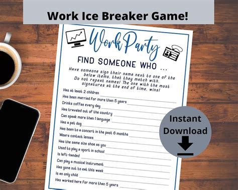 Office Party Game Work Party Game Find Someone Who Team Building Game Work Ice Breaker