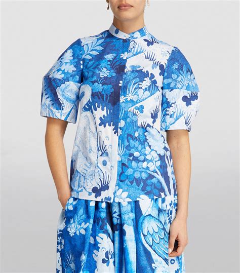 Womens Erdem Blue Cotton Poplin Floral Shirt Harrods Uk