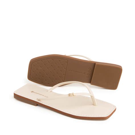 Rasteira Nude Manteiga Bico Quadrado Tira Dedo Logo SDL Nude