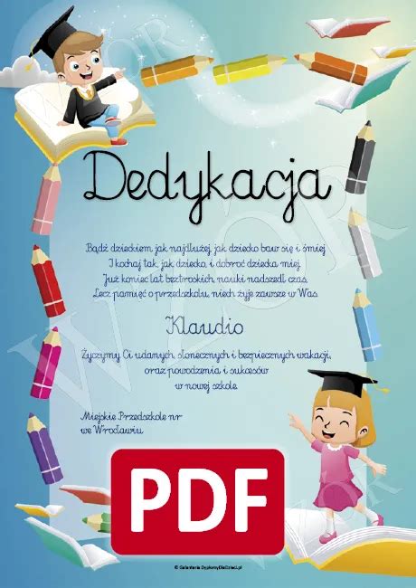 Dedykacja do książki na zakończenie roku szkolnego PDF 1000 Przedszkole