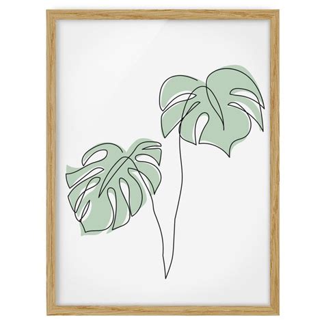 Bild Mit Rahmen Im Hochformat Bl Tter Monstera Line Art Bilderwelten De