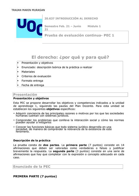 PEC1 20202 INTRODUCCION AL DERECHO UOC 20 INTRODUCCIÓN AL DERECHO