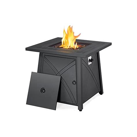 Yaheetech 28 Inch Gas Fire Pit Table With Lid And Iron Tabletop For Outdoor 50000 Btu Propane