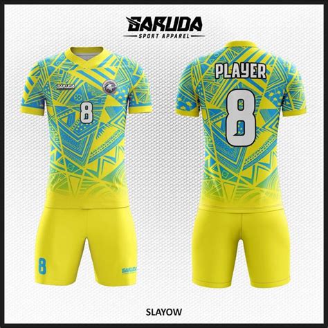 Desain Seragam Bola Futsal Code Slayow Warna Kuning Biru Bernuasa Etnic