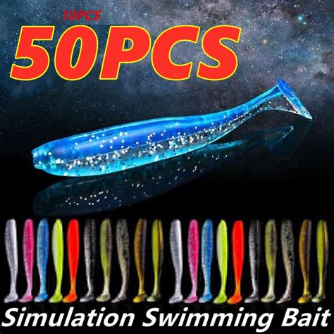 50 Pcs 10 Luminosa Macio Isca Swinger De Pesca De Silicone Duplo Vara