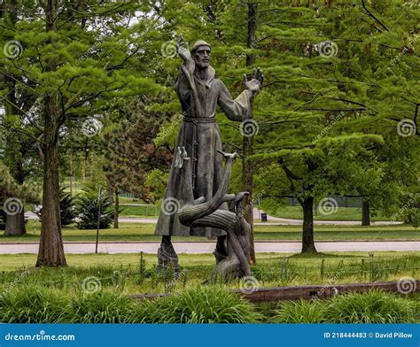 Bronze Statue Of Saint Francis Of Assisi In Forest Park Near The Jewel Box In Saint Louis