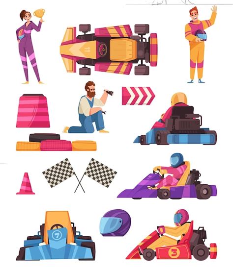 Cones Dos Desenhos Animados De Kart Carros De Corrida E Acess Rios