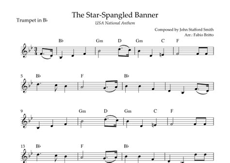 The Star Spangled Banner Usa National Anthem For Trumpet In Bb Solo