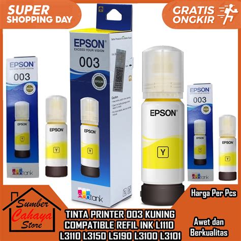 Jual Tinta Epson 003 Kuning Yellow TIPE PERINTER L1110 L3110 L3150