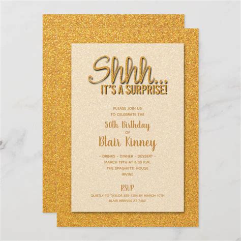 Gold Glitter Surprise Birthday Invitation Zazzle