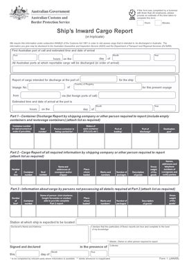 Fillable Online Customs Gov Form Inwards Australian Customs Service