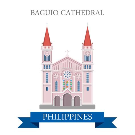 Baguio Cathedral Philippines Vector Flat Attraction Landmark Stock Vector - Illustration of ...