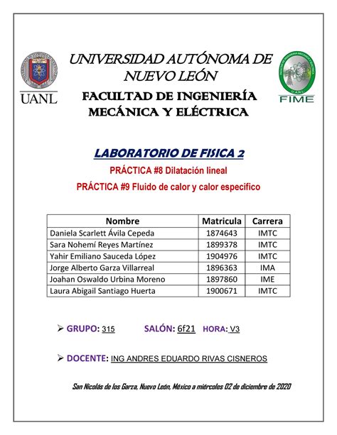 Practica 8 y 9 Laboratorio de fisica 2 UNIVERSIDAD AUTÓNOMA DE NUEVO