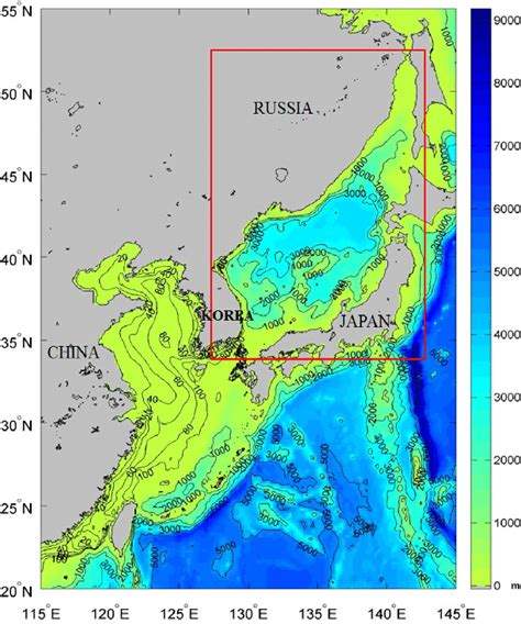 Bathymetry In The Seas Around Korea Where The Colors Represent Water