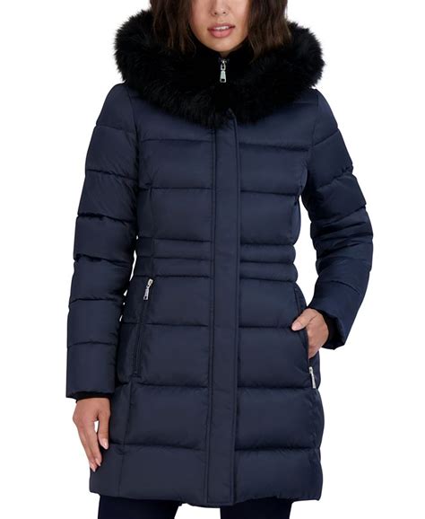 Tahari Women S Faux Fur Trim Hooded Puffer Coat Macy S