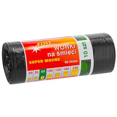 Worki na Śmieci 60L Mocne Czarne 10 SZT FINE LDPE 13701350855 Allegro pl