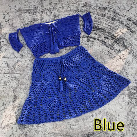 Women Crochet Sexy Bikini Set Boho Swimsuit Vest Short Skirt Hollow Sunbathing Ebay