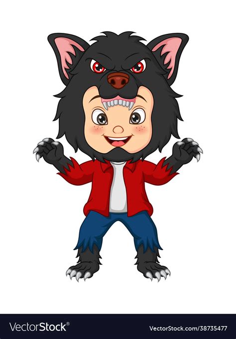 Cartoon Little Boy Wearing Werewolf Costume Vector Image