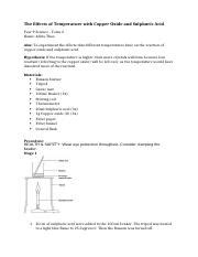 Investigating Temperature Effects On Copper Oxide And Sulphuric