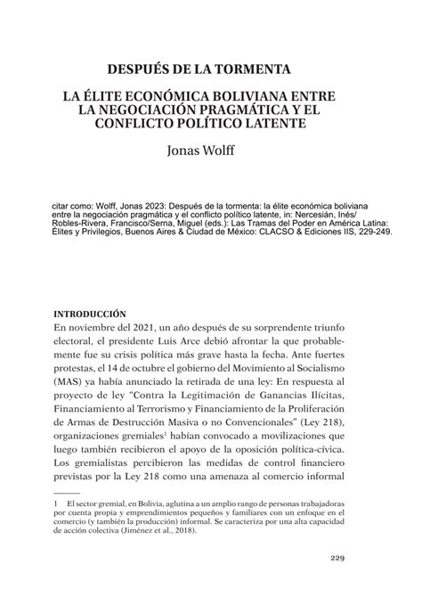 PDF Después de la tormenta la élite económica boliviana entre la