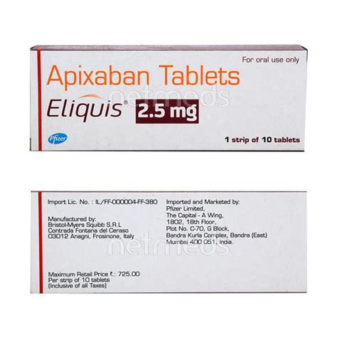 Eliquis 2 5mg Tablet 10 S Buy Medicines Online At Best Price From