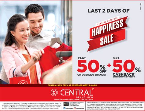 Central Presents Happiness Sale Flat 50 Off Get 50 Cashback Ad