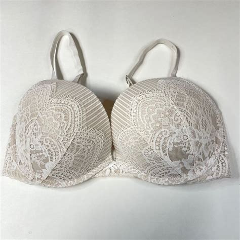 Dream Angels Victorias Secret 34DD Pushup Bra Beige Off White Floral