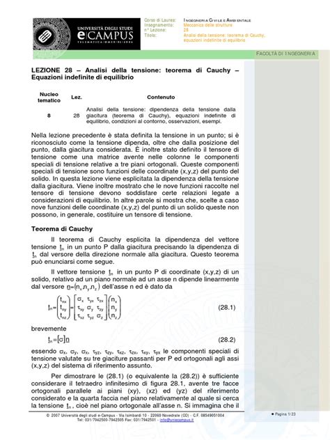 Pdf Analisi Della Tensione Teorema Di Cauchy Equazioni