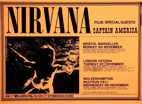 Nirvana 1991 Nevermind Uk Multi Date Concert Poster A4 A3 A2 Sizes