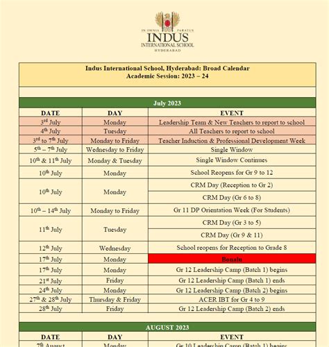 Newsletter Calendar | International School Hyderabad | Indus School