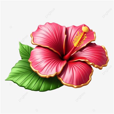 3d Hibiscus Flower With Leaves Hibiscus Red Flower PNG Transparent