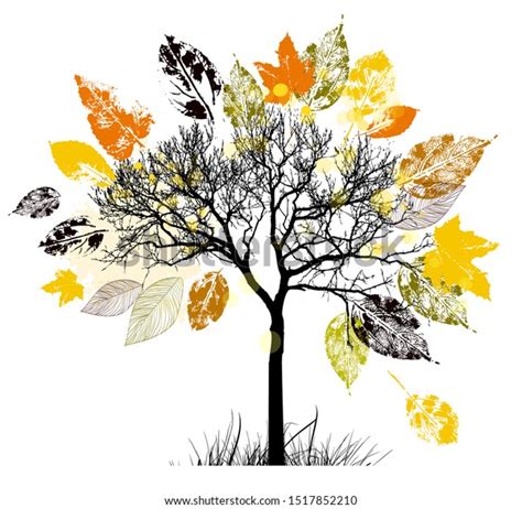 Autumn Tree Yellow Orange Leaves Vector Stock Vector Royalty Free