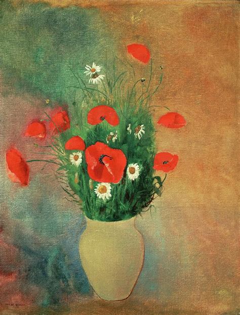 Vase With Red Poppies Canvas Painting By Odilon Redon