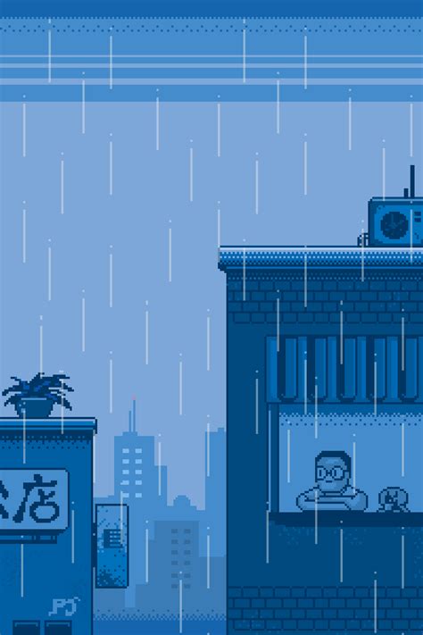 Pixel Art Raining Wallpaper