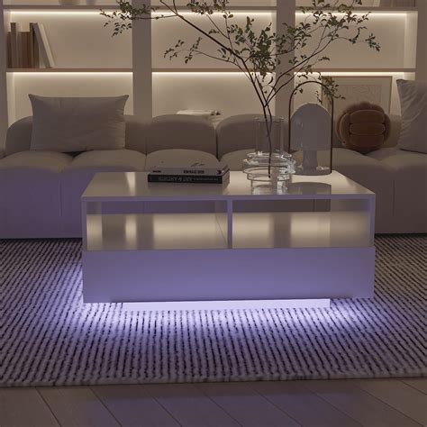 Mesa De Centro Led Con Cajones De Almacenamiento Mesa De Centro De