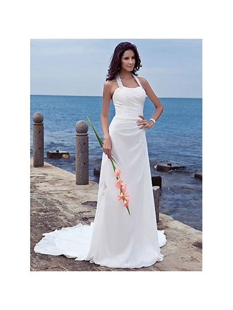 Sheath Halter Chapel Train Chiffon Wedding Dress