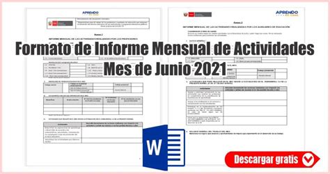 Formato De Informe Mensual De Actividades Junio Materiales