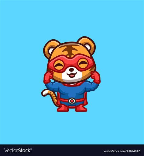 Tiger Super Hero Cute Creative Kawaii Cartoon Vector Image